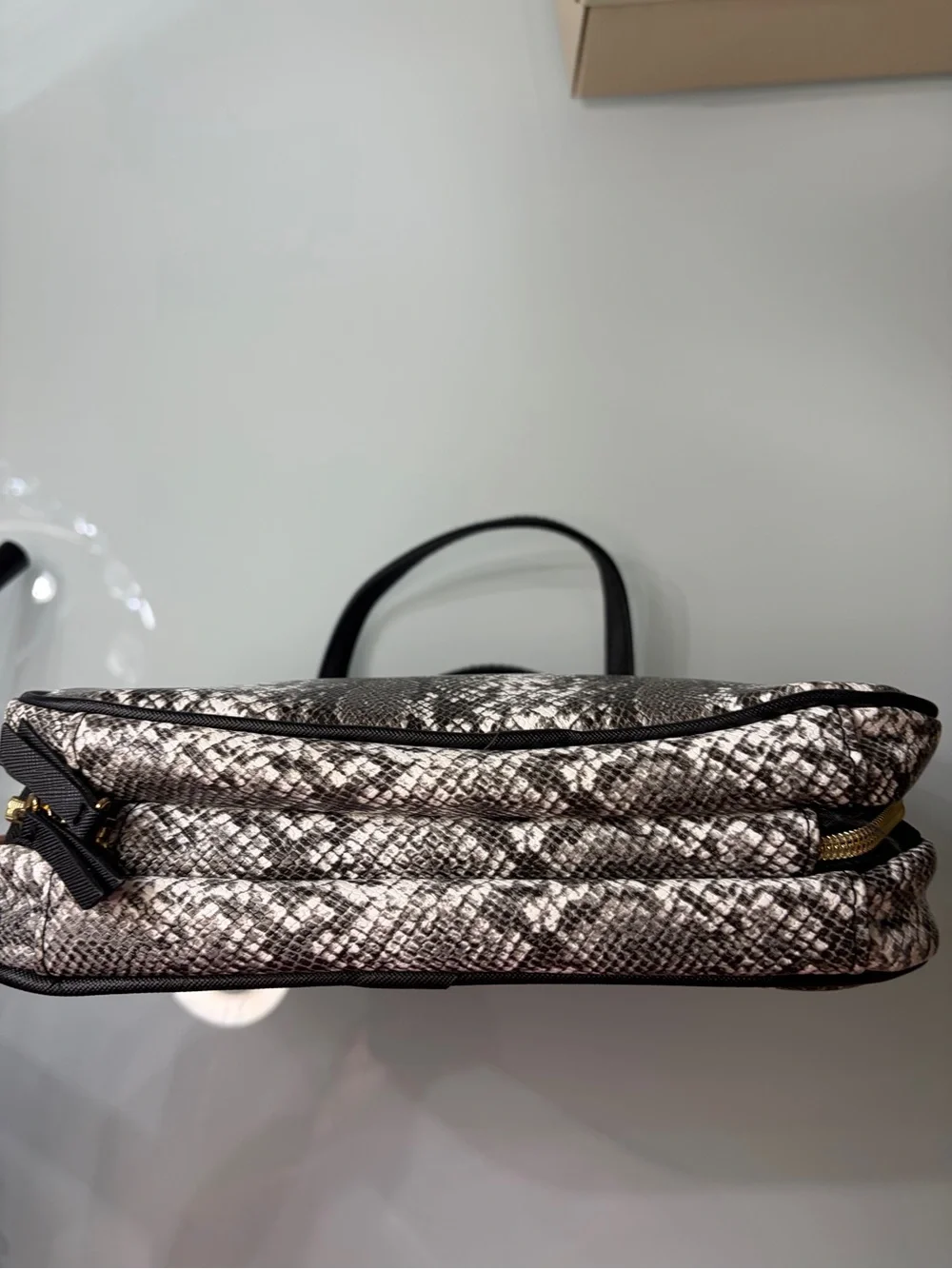 Trina Turk Black and Cream Snake-Print Cosmetic Case with Gold Zip